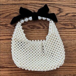 Pearl and Black Bow Handbag